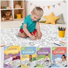 Kit 4 Livros de Colorir Infantil Tapete Grande para Crianças acima de 3 anos