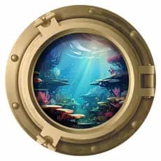 Adesivo de Parede Infantil Janela Fundo do Oceano 3D