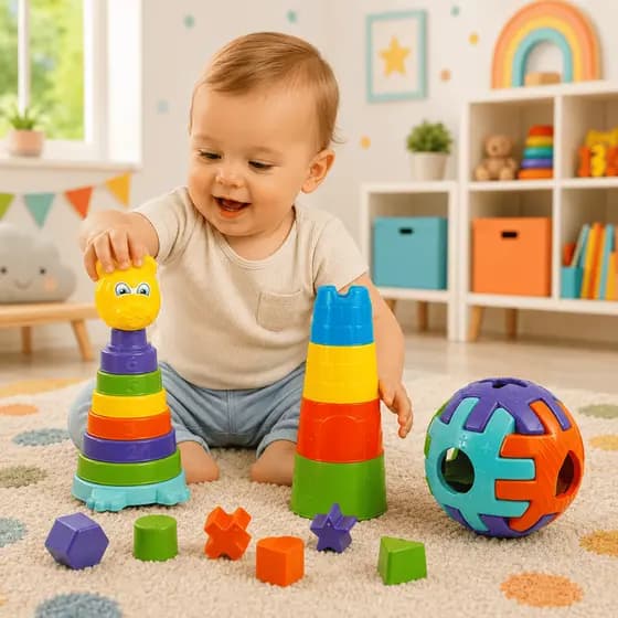3 Brinquedos Educativos Mega Kit Didático Ursinho Torre e Bola para Bebê +12 Meses