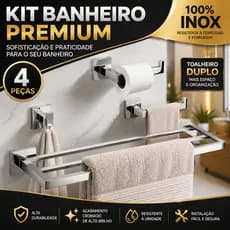Kit 4 Acessorios 70cm Toalheiro Duplo Inox Luxuoso Premum Aço Inox Com Nota Fiscal