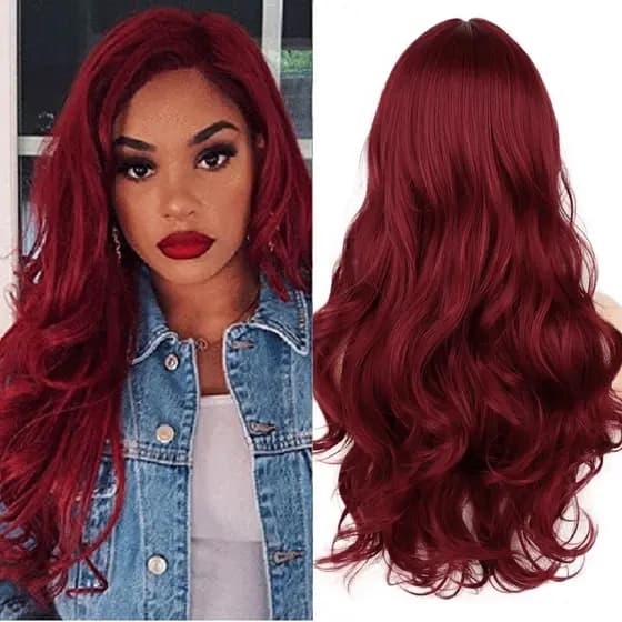 peruca ondulada ruiva lace cabelo  cacheado natural perucas femininas orgânica Vermelho marsala