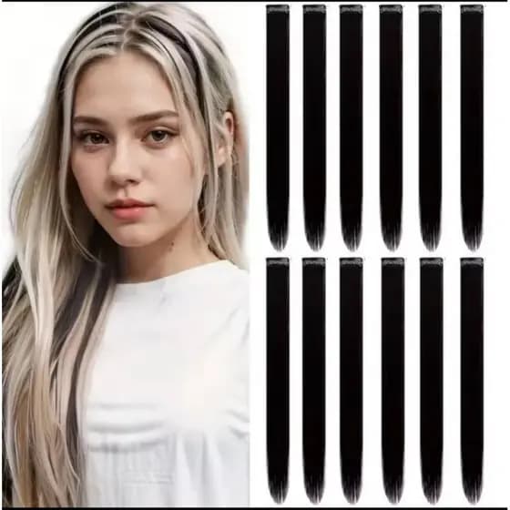 Mechas preta tic tac de fibra orgânica de 65 cm suporta chapinha e babyliss cor mecha preto