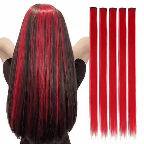 Mechas vermelha - azul - amarela tic tac de fibra orgânica de 65 cm suporta chapinha e babyliss