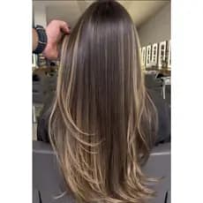 Aplique tic tac fibra orgânica 60cm  castanho com mechas loiro mel - cabelo Morena iluminada