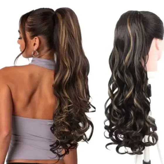Rabo de Cavalo - Morena iluminada - Extensão de cabelo morena iluminada VELCRO