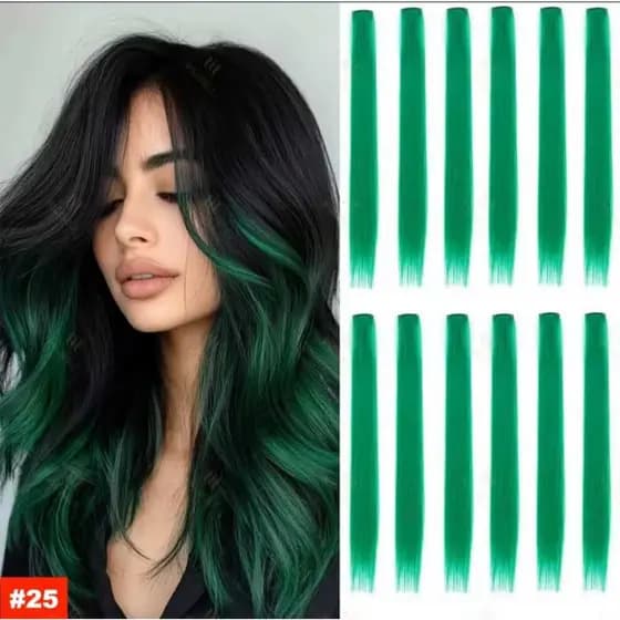 Mechas verde escuro verde esmeralda  tic tac de fibra orgânica de 65 cm suporta chapinha e babyliss