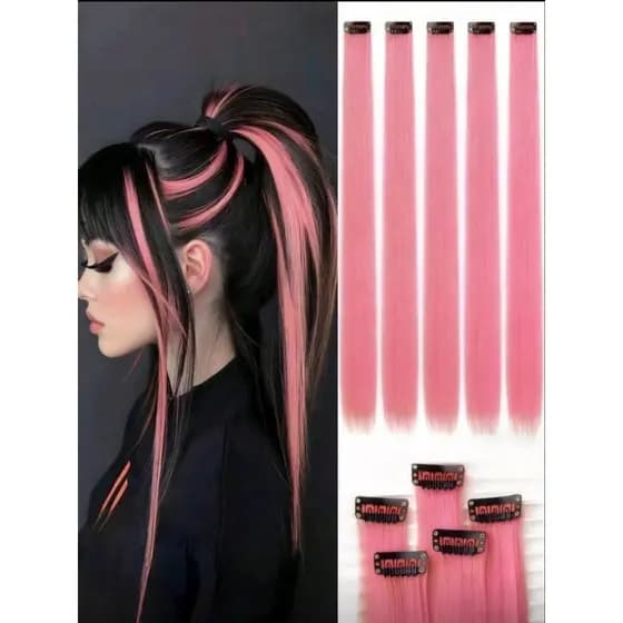 Mechas rosa claro rosa bebê  tic tac de fibra orgânica de 65 cm suporta chapinha e babyliss