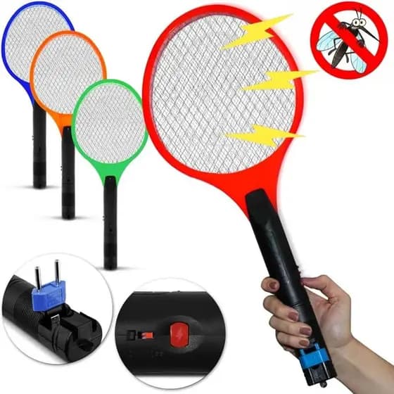 Raquete Elétrica Mata Mosquitos e Insetos - Segura e Prática, Recarregável Bivolt- Envio Imediato