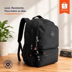 Mochila Preta Escolar Kipling Unissex com Chaveiro Macaquinho