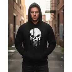 Moletom Justiceiro caveira Blusa Frio Inverno Agasalho Desenho filme bolso e capuz flanelado preto C
