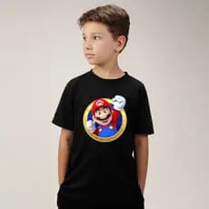 Camiseta Preta Infantil Super Mario Bros Video Game