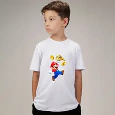 Camiseta Infantil Super Mario Bros – Tema Mario Bros – Estampa Gamer Super Divertida