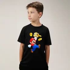 Camiseta Infantil Algodão Super Mario Bros Preta
