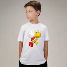 Camiseta Infantil Super Mario Bros Tartaruga– Tema Mario Bros – Estampa Gamer Super Divertida