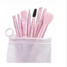 Kit Mini Pincéis para Maquiagem – Rosa Claro (8 Peças)