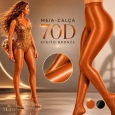 Meia Calça 70D Efeito Bronze com Brilho Natural Efeito Bronze Disfarça Imperfeições