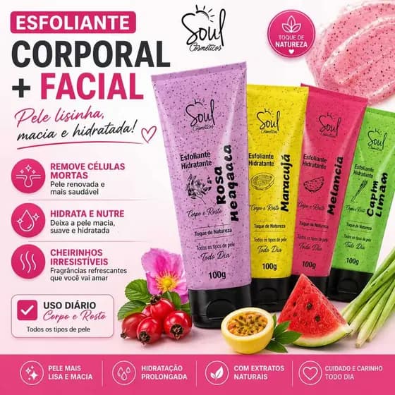 Esfoliante Hidratante Soul Cosméticos 100g - Pele de Pêssego, Maciez Profunda e Combate a Foliculite
