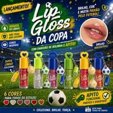 Lip Gloss Chaveiro da Copa do mundo Super Fofo + Brinde Bola e Apito ⚽ Tendência 2026