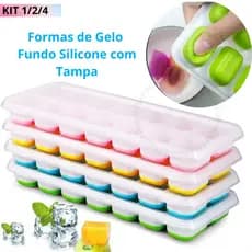 Formas de Gelo com Tampa Rígida Fundo Silicone Flexível Retangular 14 Cubos