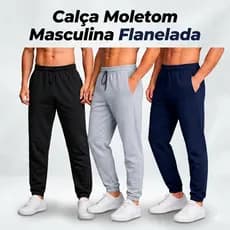 Calça Moletom Masculina Flanelada Inverno Quente Confortável com Bolso e Cordão Ajustável