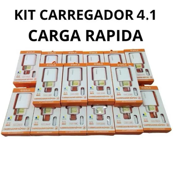 Kit Carregadores Turbos 4.1 Carregador Modelos(V8/ Iphone/Tipo-C) 2 Usb Carga Rápida A`gold