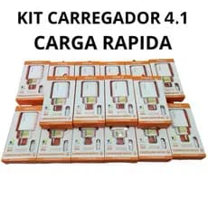 Kit Carregadores Turbos 4.1 Carregador Modelos(V8/ Iphone/Tipo-C) 2 Usb Carga Rápida A`gold