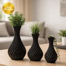 Kit 3 Vasos Decorativos Preto em Espiral Decoração Moderna para Sala e Estante