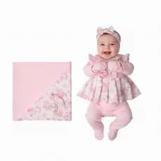 Saída Maternidade Bebê Menina Laço Rosa Floral 05 Peças 100% Algodão