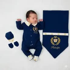 Saída de Maternidade Bebê Menino Urso Dourado 100% Algodão 04 Peças