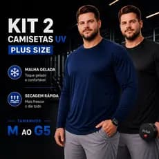 Kit 2 Camisa Plus Size Térmica Proteção Uv 50+ Plus Segunda Pele Camiseta Unissex Manga Longa