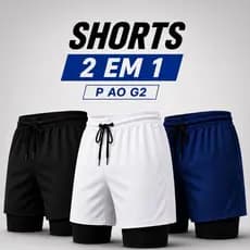 Shorts 2 em 1 P Até G2 Duplo Bermuda Academia Com Bolso Interno Treino