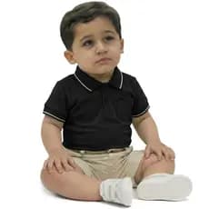 Body Bebê Gola Polo Festa Especial Preto - Suedine Algodão Premium 0 a 18 Meses