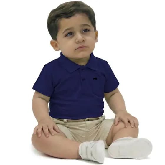 Body Gola Polo Azul Marinho Bebê  - Suedine Algodão Premium - Festa Elegante