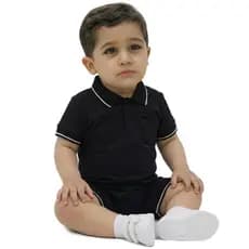 Macaquinho Curto Gola Polo Bebê Romper Algodão Suedine Preto – Passeio Shopping