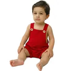 Jardineira Vermelha Bebê Menino E Menina Verão Roupa Infantil Algodão Suedine Premium Passeio Praia