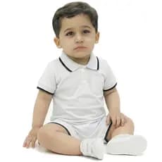 Macaquinho Curto Gola Polo Bebê Romper Algodão Suedine Branco – Passeio Shopping Ano Novo