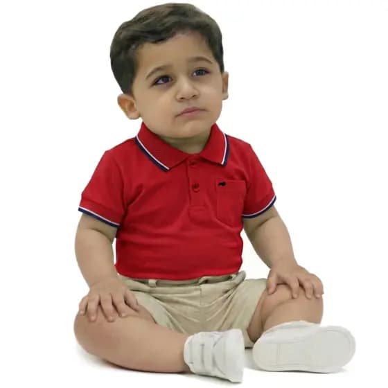 Body Bebê Gola Polo Festa Especial Vermelho - Suedine Algodão Premium 0 a 18 Meses - Shopping Natal