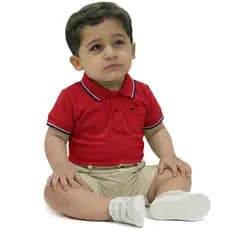 Body Bebê Gola Polo Festa Especial Vermelho - Suedine Algodão Premium 0 a 18 Meses - Shopping Natal