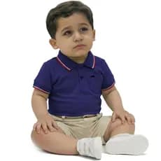 Body Bebê Gola Polo Festa Especial Azul Marinho - Suedine Algodão Premium 0 a 18 Meses