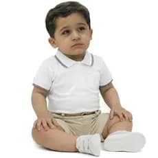 Body Bebê Gola Polo Festa Especial Branco - Suedine Algodão Premium 0 a 18 Meses