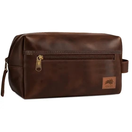 Necessaire de Couro Legítimo Masculina e Feminina – Marrom Preta | Viagem Mala Organização Premium
