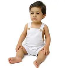 Jardineira Branca Bebê Menino E Menina Verão Roupa Infantil Algodão Suedine Premium Passeio Praia