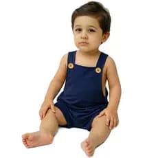 Jardineira Marinho Bebê Menino E Menina Verão Roupa Infantil Algodão Suedine Premium Passeio Praia