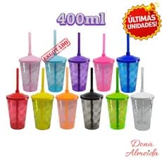 Kit Copo Twister 400ml com Tampa e Canudo | 5 ou 10 Unidades | Festa e Aniversário
