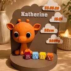 Decoração de Nascimento Bebê Girafinha Baby - Personalizada Nome Data Peso Altura Quarto Infantil Maternidade