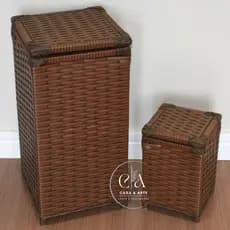 Kit Cesto de Roupa Vertical 60x30 + Lixeira 30x20 Banheiro Lavanderia Organizadores Roupeiro em Sintético Artesanal