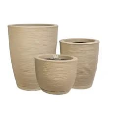 KIt 3 Vasos Escovados Coluna Bojo Planta Flor Decor com Pratos