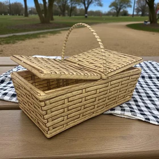 Cesta de Piquenique Lisa Fibra Sintética Leve PicNic Parque Decoração 45x25 Cesto Pão Fruta Presente