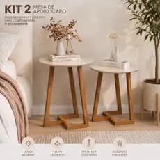 Kit 2 Mesas Laterais Decorativas Redondas 45cm Moderna Mesa de Apoio para Sala Quarto Escritório