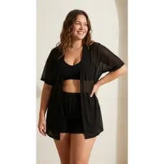 Saída de Praia Plus Size Conjunto Short + Kimono Curto | Veste 46 ao 50